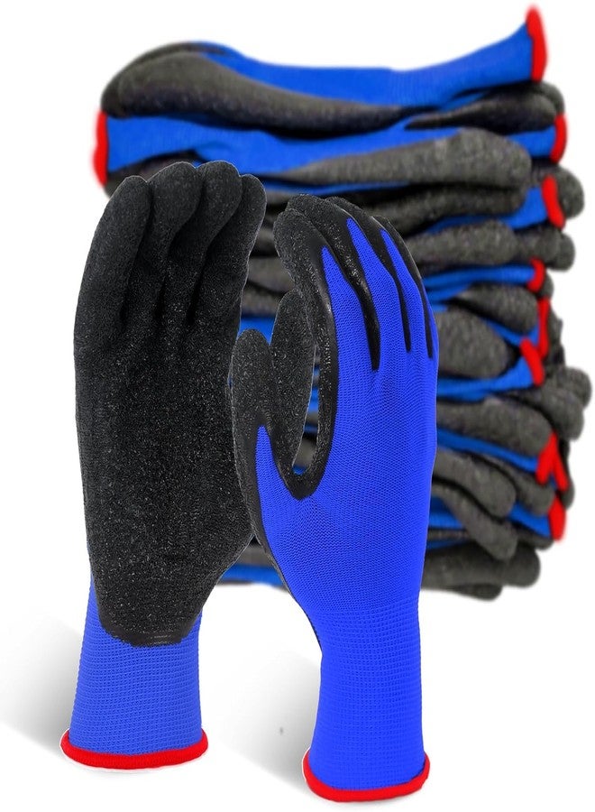 SSWW Multipurpose Heavy-Duty Reusable Washable Coated Work Safety Hand Gloves For Gardening Industrial Agricultural Cleaning For Men & Women Crinkle Coating Glove Hand Protection Safety Industrial Gloves Hand Gloves For Mechanical Risk Coated Work Gloves For Industrial Safety Anti-Cut Protection Hand Safety Gloves - Ideal For, Construction, Material Handling Industrial Safety Nylon Anti Cut - Resistant Hand Gloves (Color- Blue, Black) |Pack Of 1 Pair| - Image 1